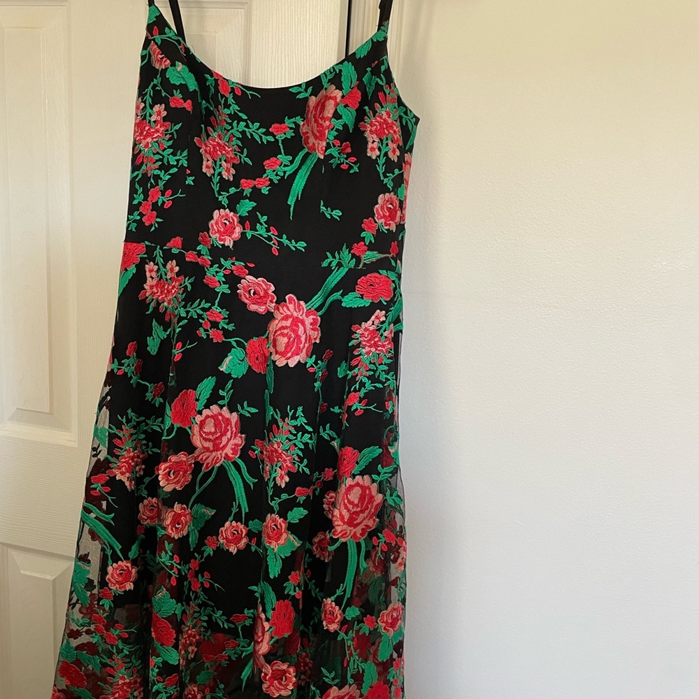 Dress the Population Red Roses/Floral Black and Red Dress